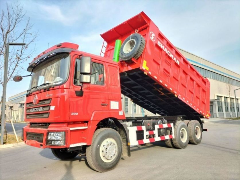 10 Lastik SHACMAN 30t Dump Truck F3000 6x4 380hp EuroII Red Tipper dizel motoru