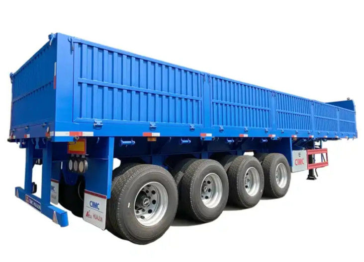 CIMC 4 eksenli düz yataklı 1000 mm yan duvarlı 40 tonluk taşıma römorklu bir yarım römork
